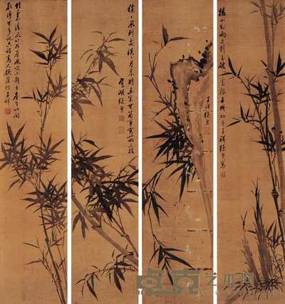 张熊 1862年作 竹四条屏 单片 18×83cm×4